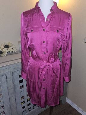 Lauren Ralph Lauren Fuchsia Pink Satin Shirt Dress